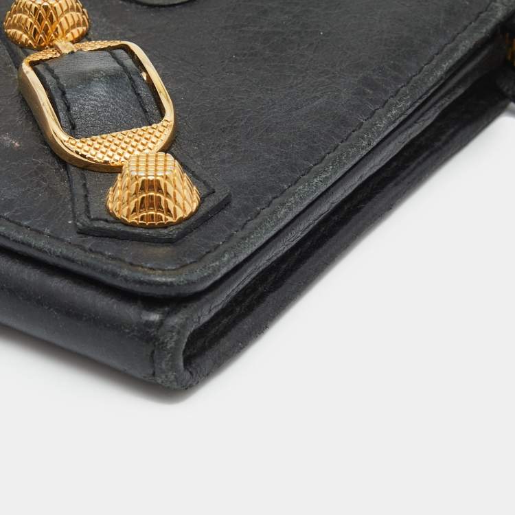 Pre Owned  Balenciaga Black Leather City Flap Continental Wallet