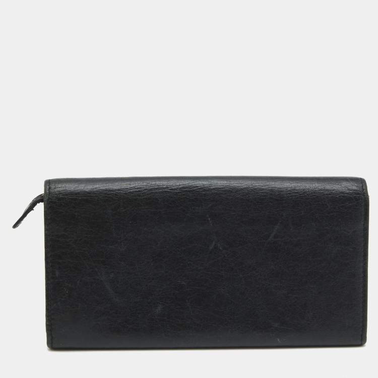 Pre Owned  Balenciaga Black Leather City Flap Continental Wallet