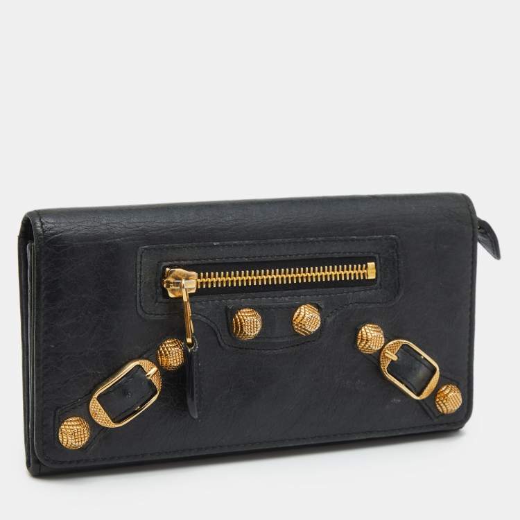 Pre Owned  Balenciaga Black Leather City Flap Continental Wallet