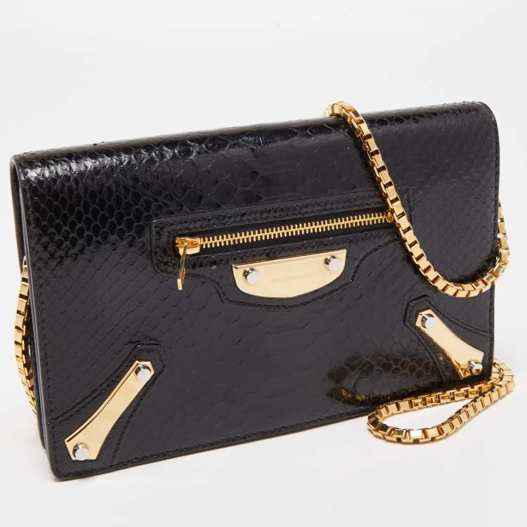 Pre Owned Balenciaga Black Python Amp Plate Chain Clutch 