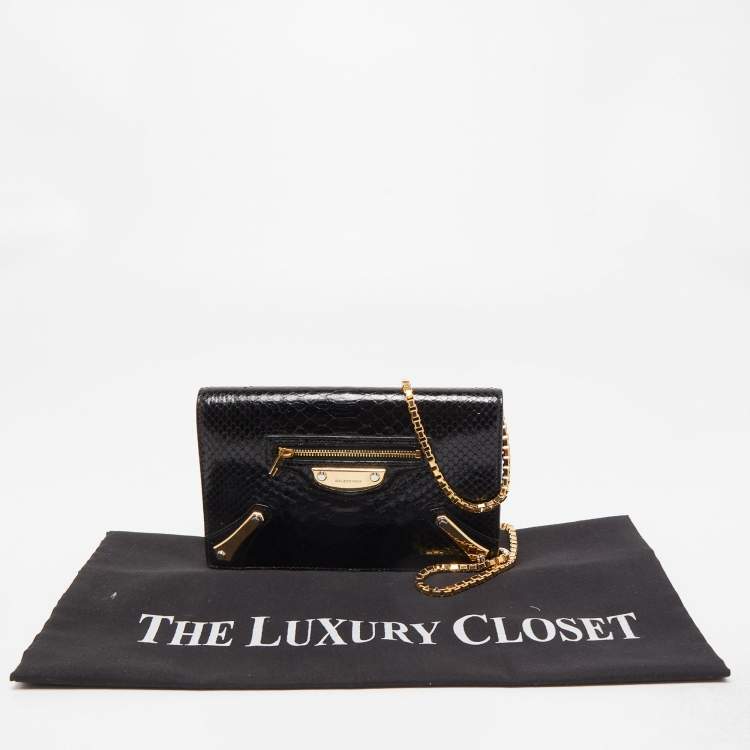 Pre Owned Balenciaga Black Python Amp Plate Chain Clutch 