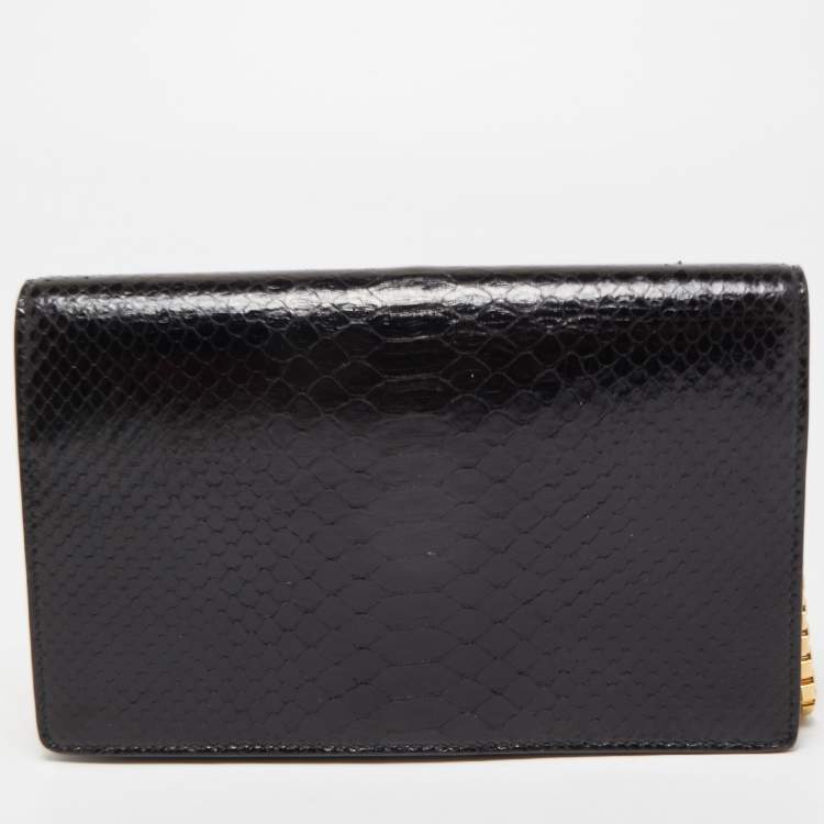 Pre Owned Balenciaga Black Python Amp Plate Chain Clutch 