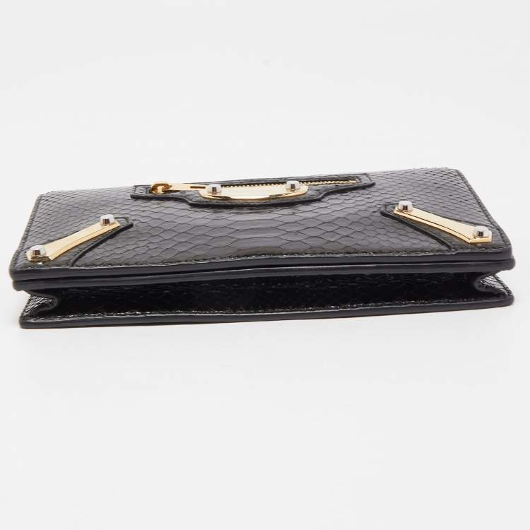 Pre Owned Balenciaga Black Python Amp Plate Chain Clutch 