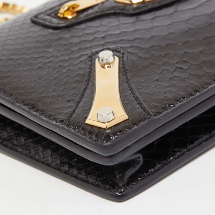 Pre Owned Balenciaga Black Python Amp Plate Chain Clutch 