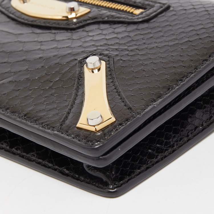 Pre Owned Balenciaga Black Python Amp Plate Chain Clutch 