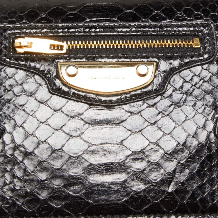 Pre Owned Balenciaga Black Python Amp Plate Chain Clutch 