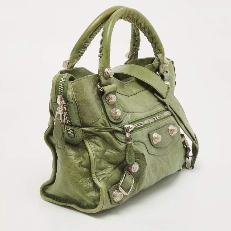 Pre Owned Balenciaga Olive Green Leather GSH Classic City Bag