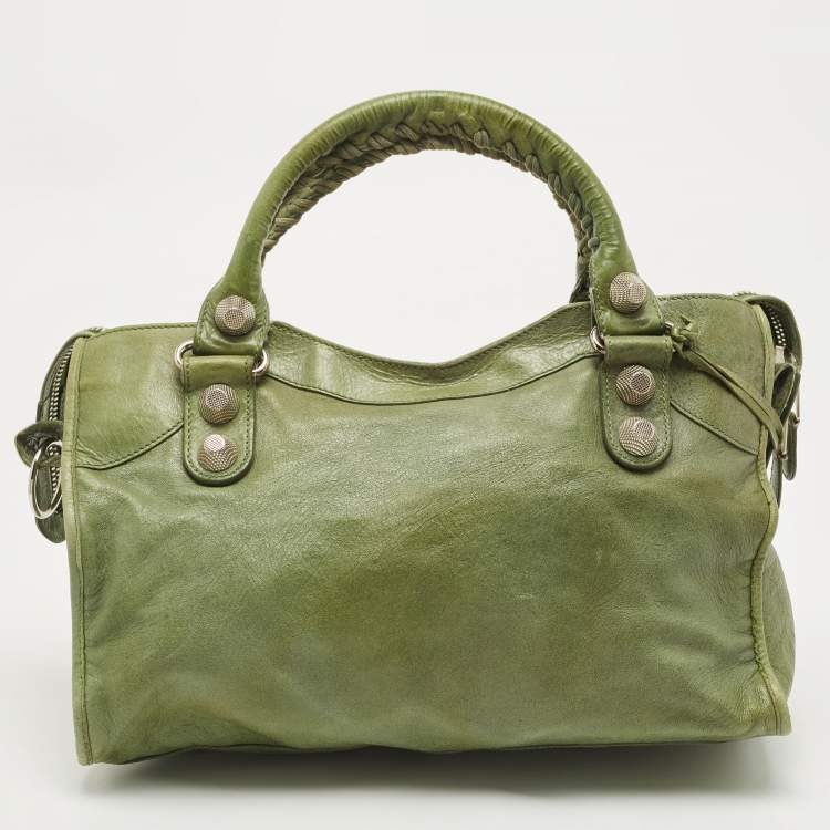 Pre Owned Balenciaga Olive Green Leather GSH Classic City Bag