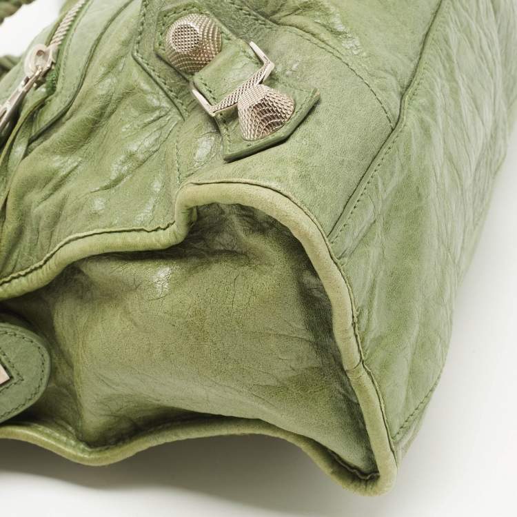 Pre Owned Balenciaga Olive Green Leather GSH Classic City Bag
