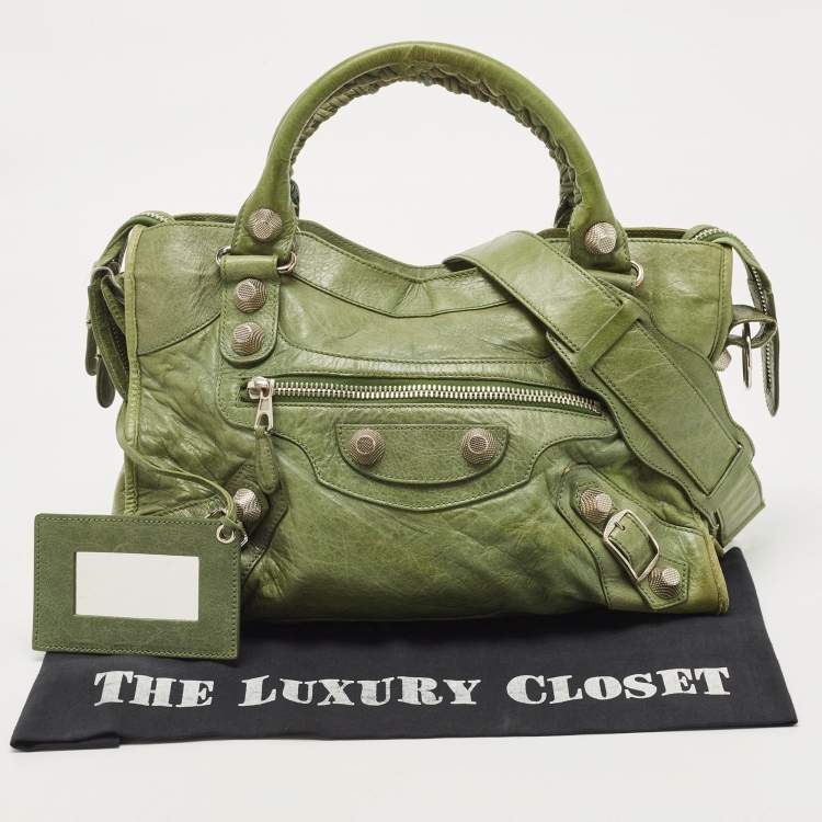 Pre Owned Balenciaga Olive Green Leather GSH Classic City Bag