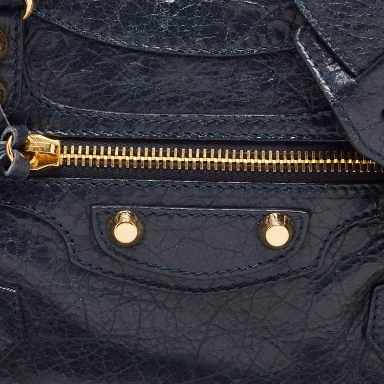 Pre Owned Balenciaga Nay Blue Leather Mini Metallic Edge City Bag