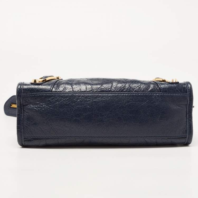 Pre Owned Balenciaga Nay Blue Leather Mini Metallic Edge City Bag