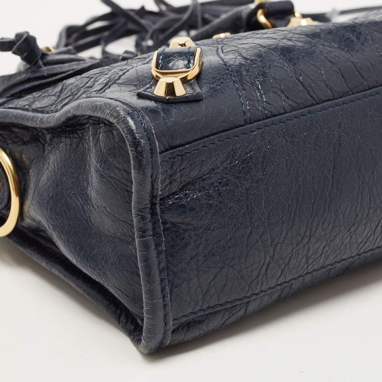Pre Owned Balenciaga Nay Blue Leather Mini Metallic Edge City Bag