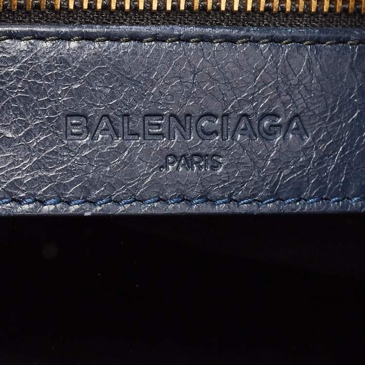 Pre Owned Balenciaga Nay Blue Leather Mini Metallic Edge City Bag