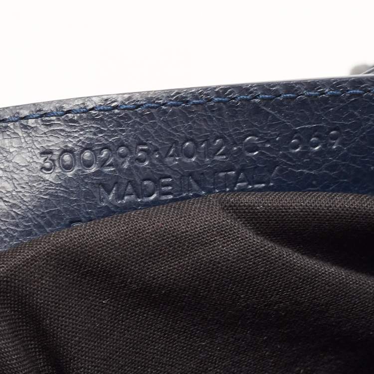 Pre Owned Balenciaga Nay Blue Leather Mini Metallic Edge City Bag