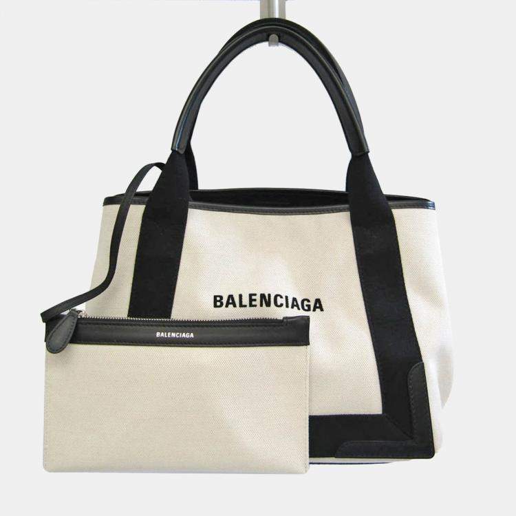 Balenciaga Cream Canvas Navy Small Cabas Tote Bag Balenciaga | TLC