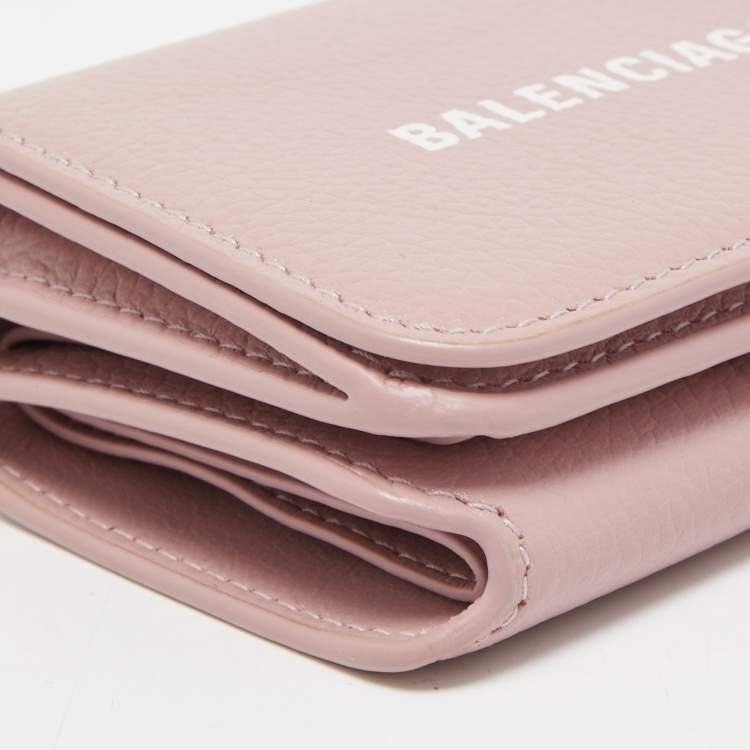 Pre Owned Balenciaga Light Pink Leather Cash Mini Wallet