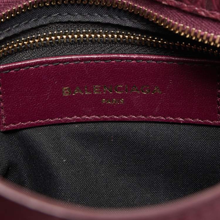 Pre Owned Balenciaga Burgundy Croc Embossed Leather Mini Classic City Bag