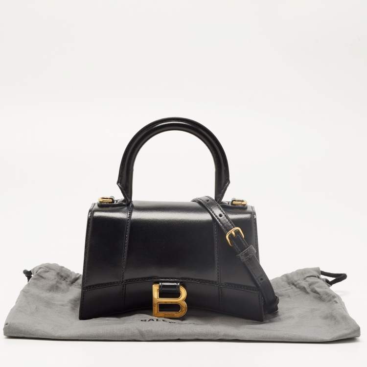 Pre Owned Balenciaga Black Leather XS Hourglass Top Handle Bag
