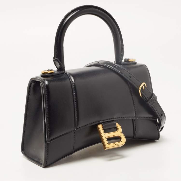 Pre Owned Balenciaga Black Leather XS Hourglass Top Handle Bag