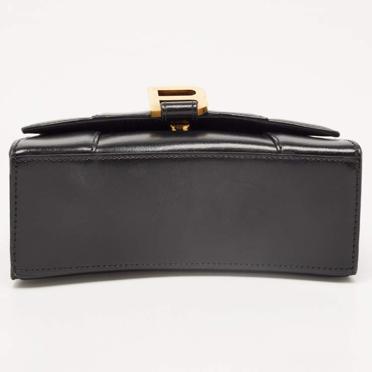 Pre Owned Balenciaga Black Leather XS Hourglass Top Handle Bag