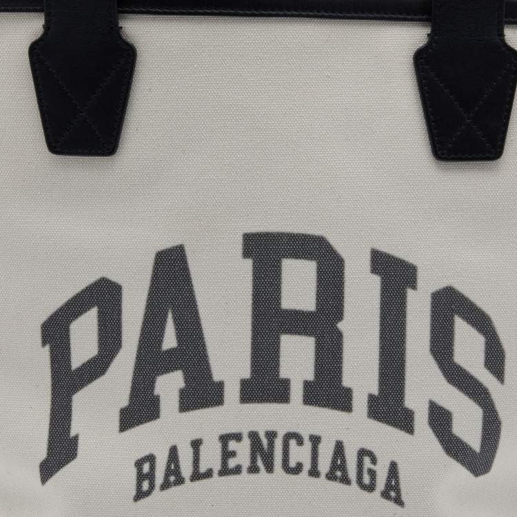 Pre Owned Balenciaga Off White Canvas and Leather Small Cities Paris Jumbo Tote