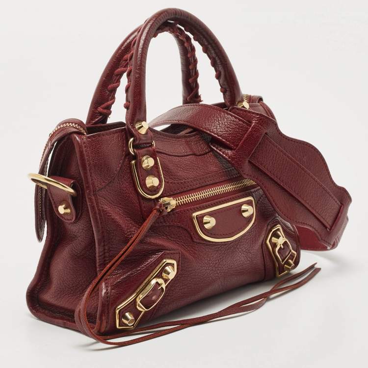 Pre Owned Balenciaga Red Leather Mini Classic Metallic Edge City Bag