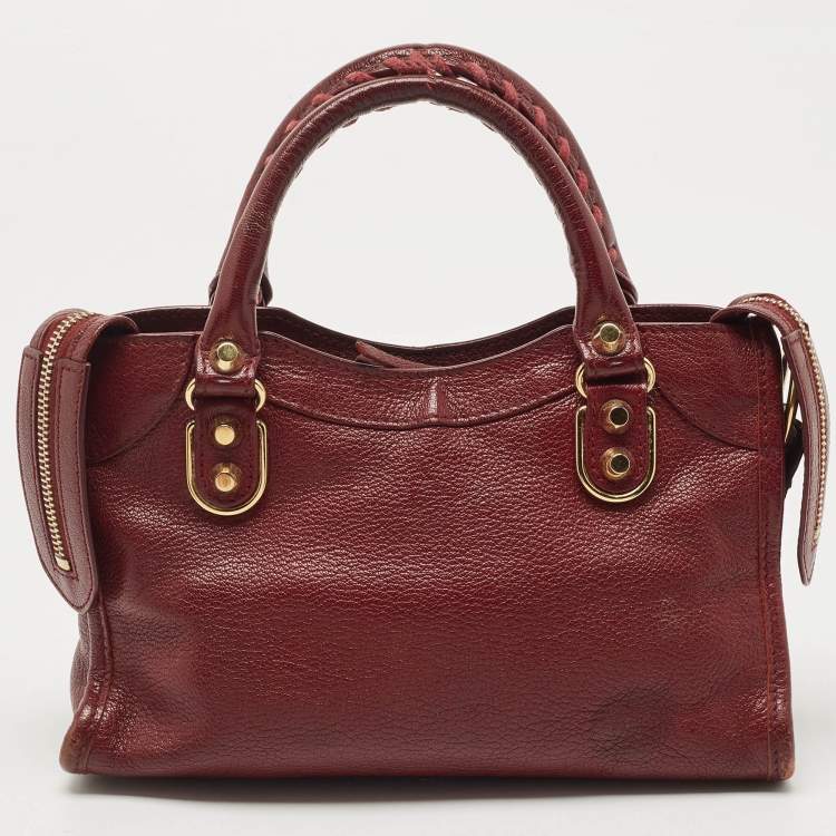 Pre Owned Balenciaga Red Leather Mini Classic Metallic Edge City Bag