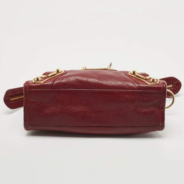 Pre Owned Balenciaga Red Leather Mini Classic Metallic Edge City Bag