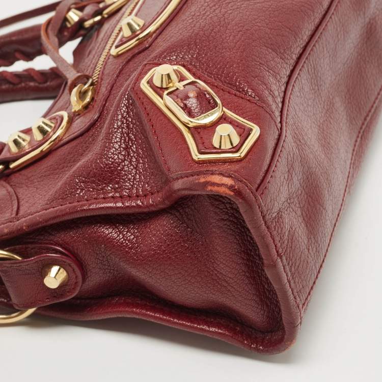 Pre Owned Balenciaga Red Leather Mini Classic Metallic Edge City Bag