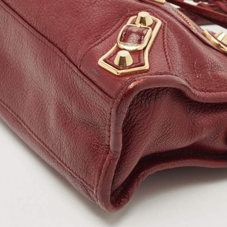 Pre Owned Balenciaga Red Leather Mini Classic Metallic Edge City Bag