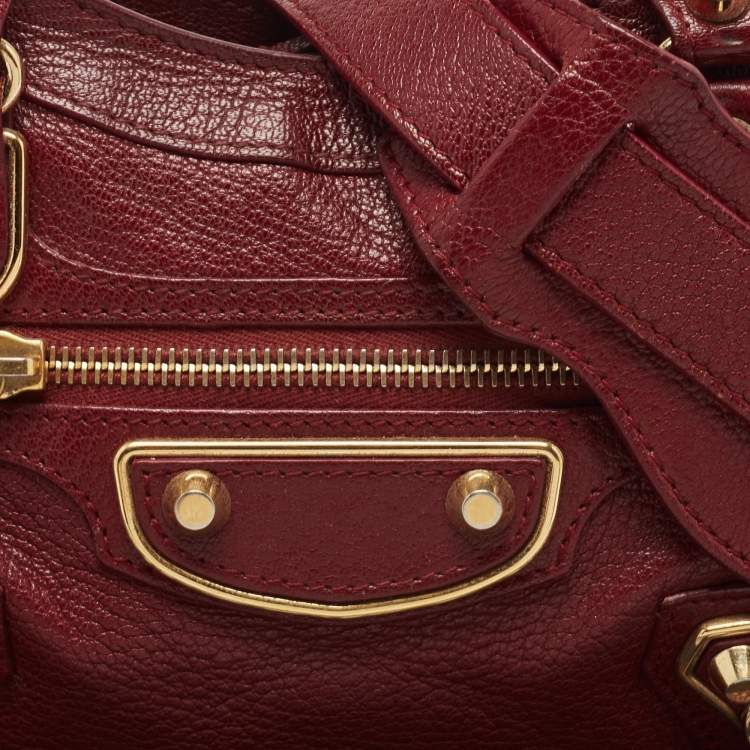 Pre Owned Balenciaga Red Leather Mini Classic Metallic Edge City Bag