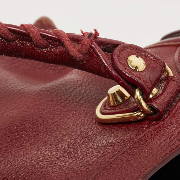 Pre Owned Balenciaga Red Leather Mini Classic Metallic Edge City Bag