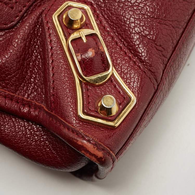 Pre Owned Balenciaga Red Leather Mini Classic Metallic Edge City Bag