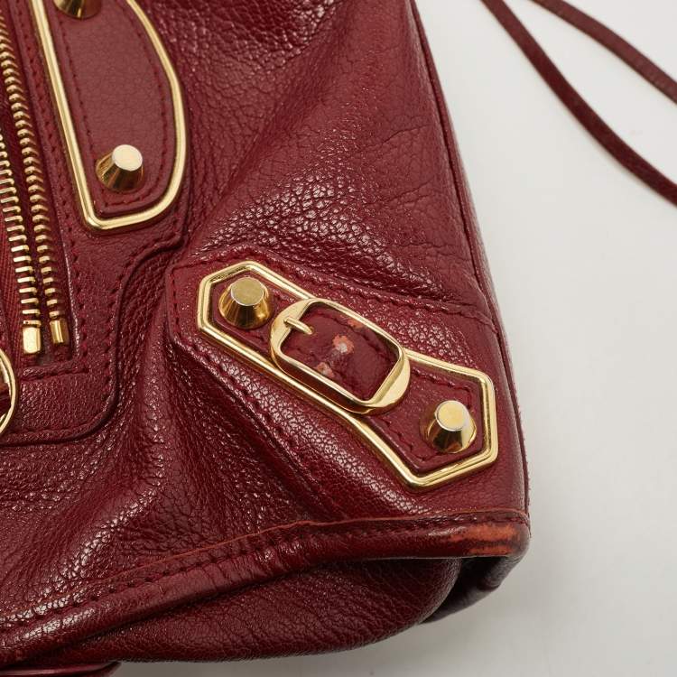 Pre Owned Balenciaga Red Leather Mini Classic Metallic Edge City Bag