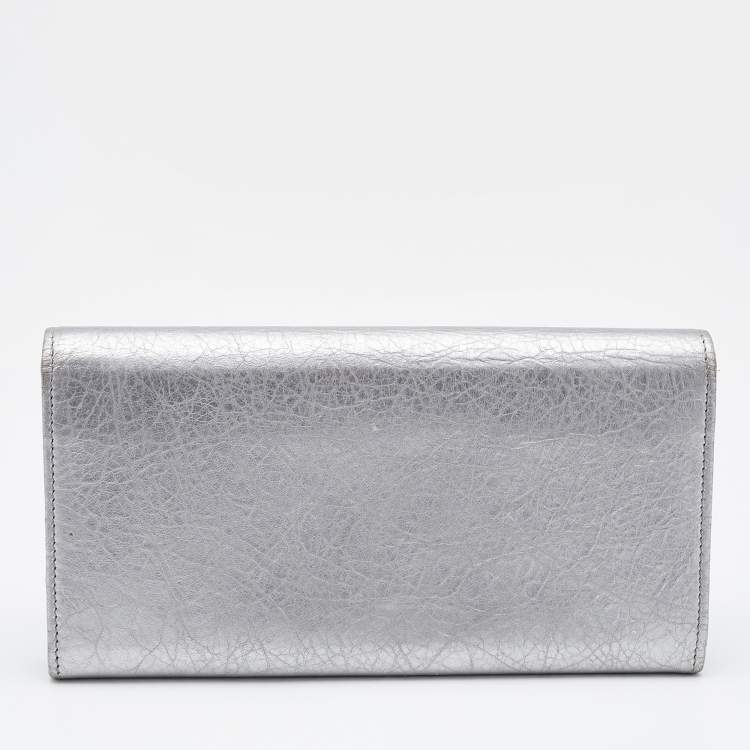 Pre Owned Balenciaga Silver Leather City Flap Continental Wallet