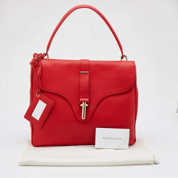 Pre Owned Balenciaga Rose Corail Leather Tube Clasp Top Handle Bag