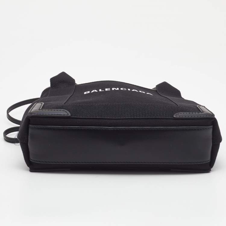 Pre Owned Balenciaga Black/White Canvas and Leather XS Cabas Tote