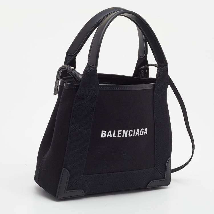 Pre Owned Balenciaga Black/White Canvas and Leather XS Cabas Tote