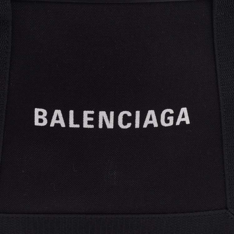 Pre Owned Balenciaga Black/White Canvas and Leather XS Cabas Tote