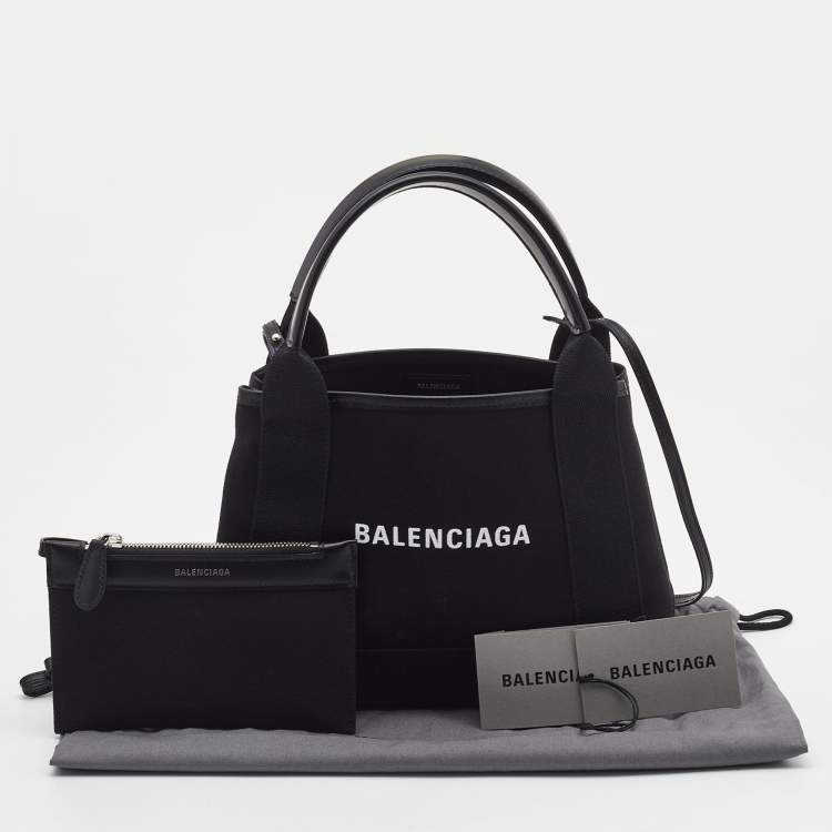 Pre Owned Balenciaga Black/White Canvas and Leather XS Cabas Tote