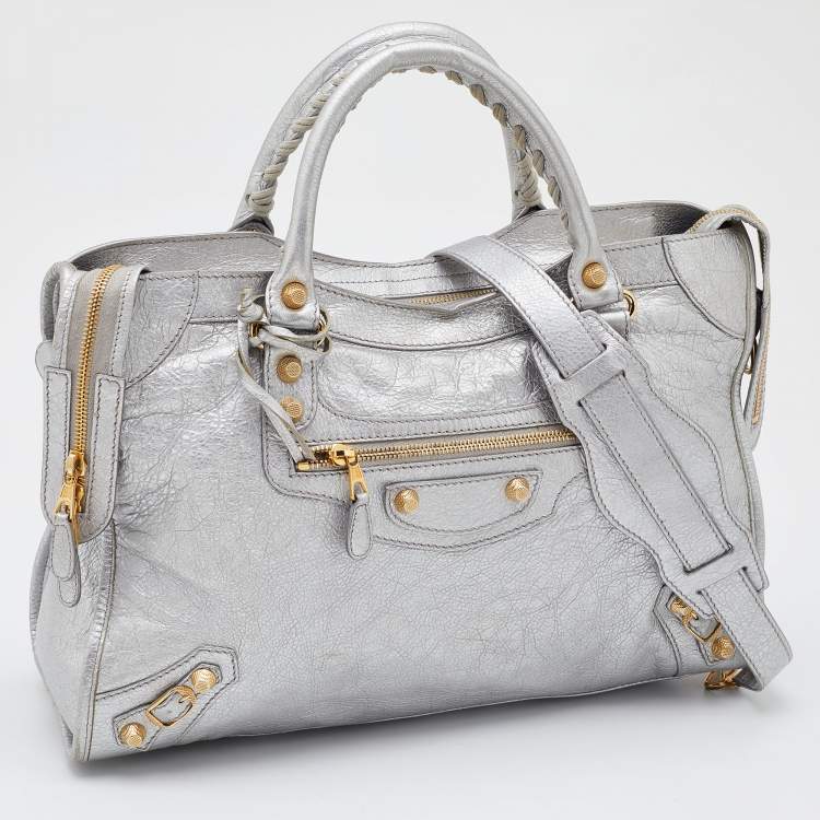 Pre Owned Balenciaga Gris Aluminum Leather RGH City Tote