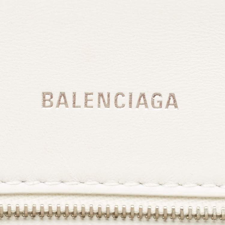 Pre Owned Balenciaga White Croc Embossed Leather Small Hourglass Top Handle Bag