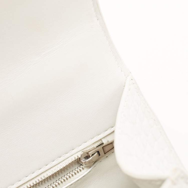 Pre Owned Balenciaga White Croc Embossed Leather Small Hourglass Top Handle Bag