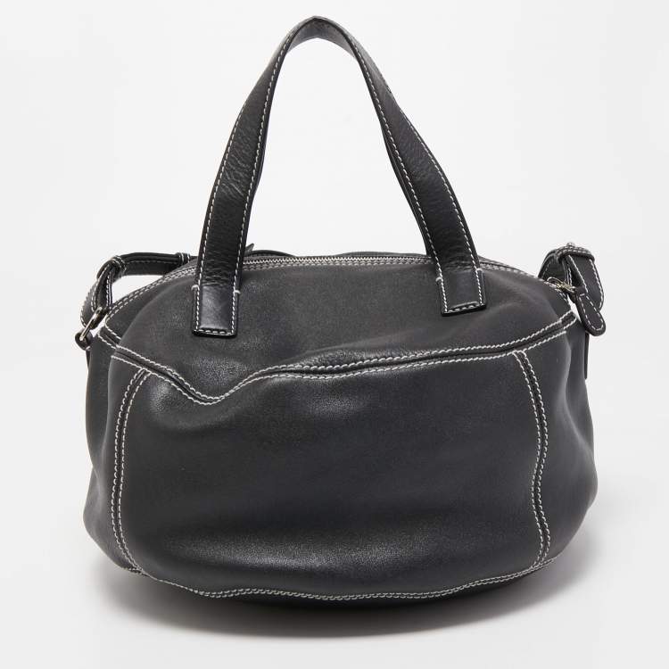 Pre Owned Balenciaga Black Leather Round Air Hobo