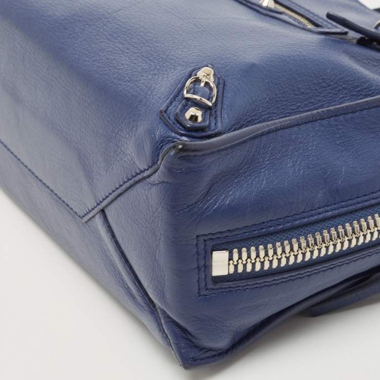 Pre Owned Balenciaga Navy Blue Leather Mini Papier A4 Tote