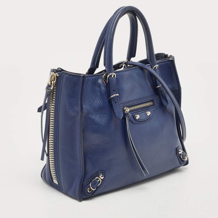 Pre Owned Balenciaga Navy Blue Leather Mini Papier A4 Tote