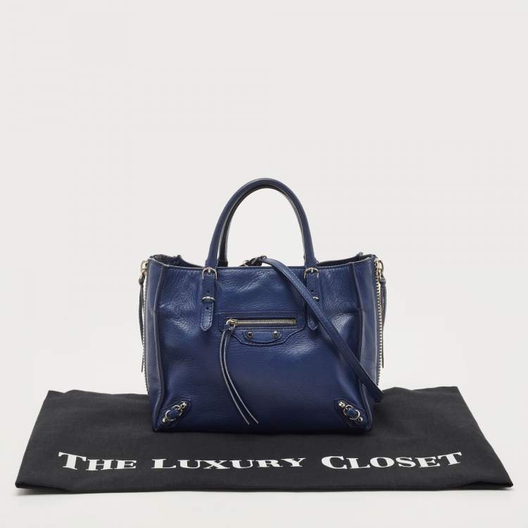 Pre Owned Balenciaga Navy Blue Leather Mini Papier A4 Tote