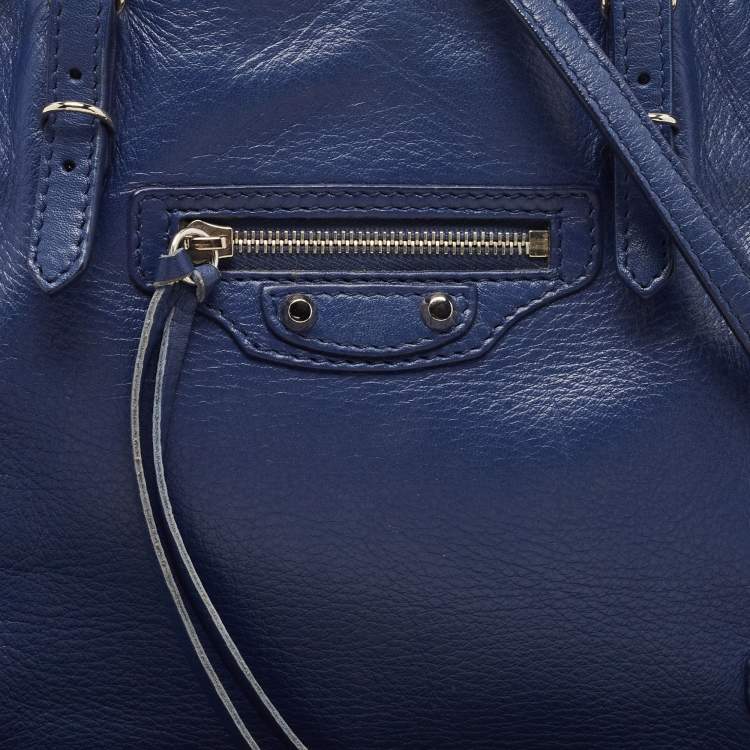 Pre Owned Balenciaga Navy Blue Leather Mini Papier A4 Tote