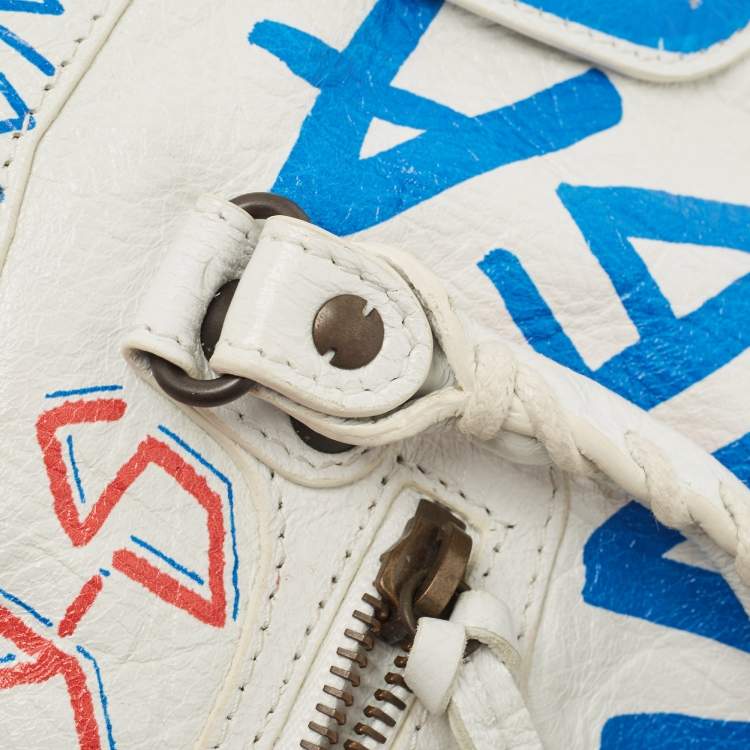 Pre Owned Balenciaga White Graffiti Leather Small City Tote 